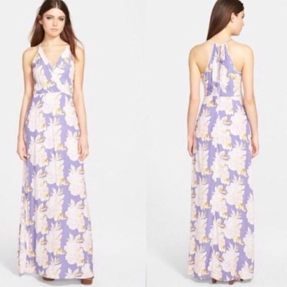 ASTR Lilac Floral Maxi Halter Dress Sz-LRG - Picture 1 of 10